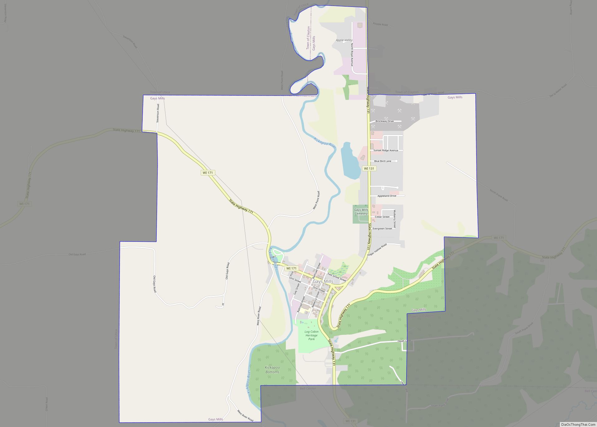 Map of Gays Mills village