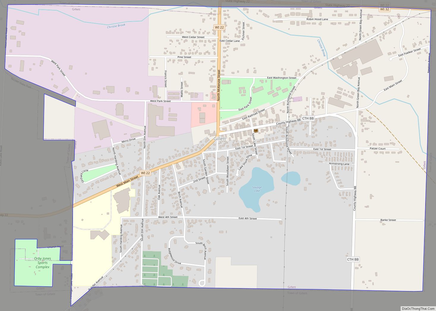 Map of Gillett city, Wisconsin