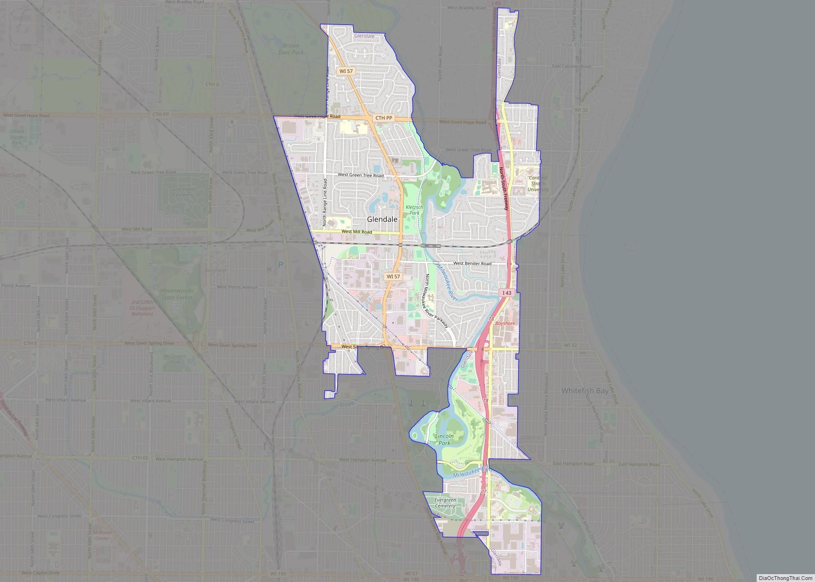 Map of Glendale city, Wisconsin