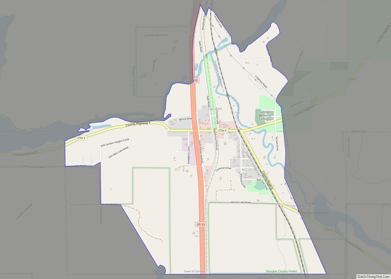 Map of Gordon CDP, Wisconsin