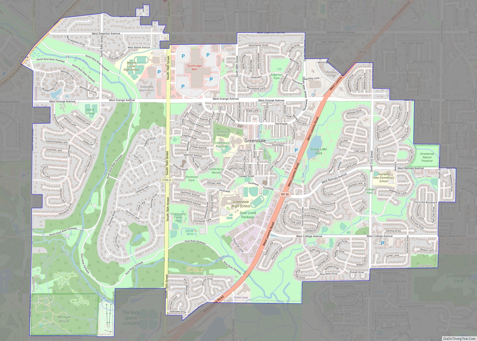 Map of Greendale village, Wisconsin