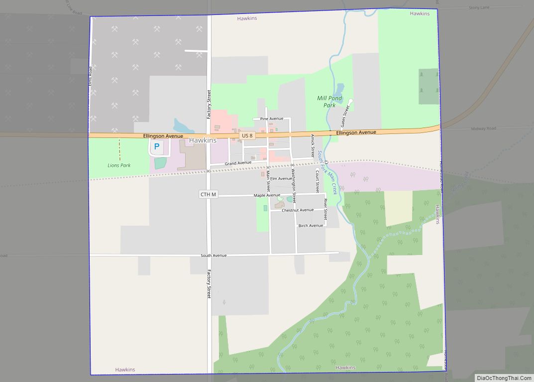 Map of Hawkins village, Wisconsin