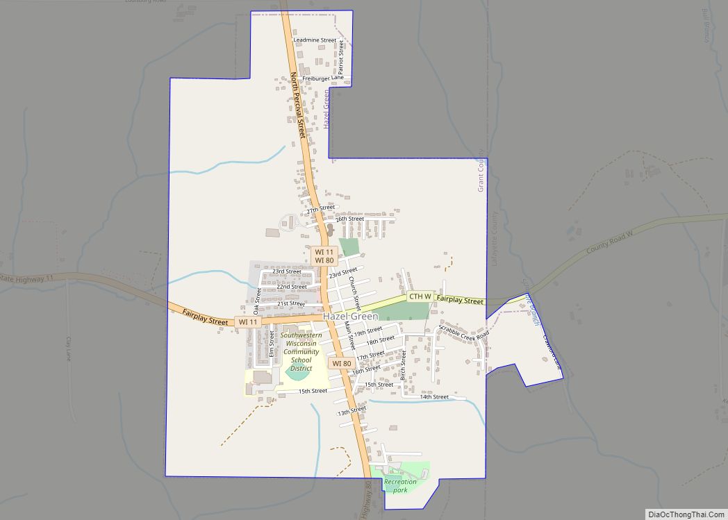 Map of Hazel Green village, Wisconsin