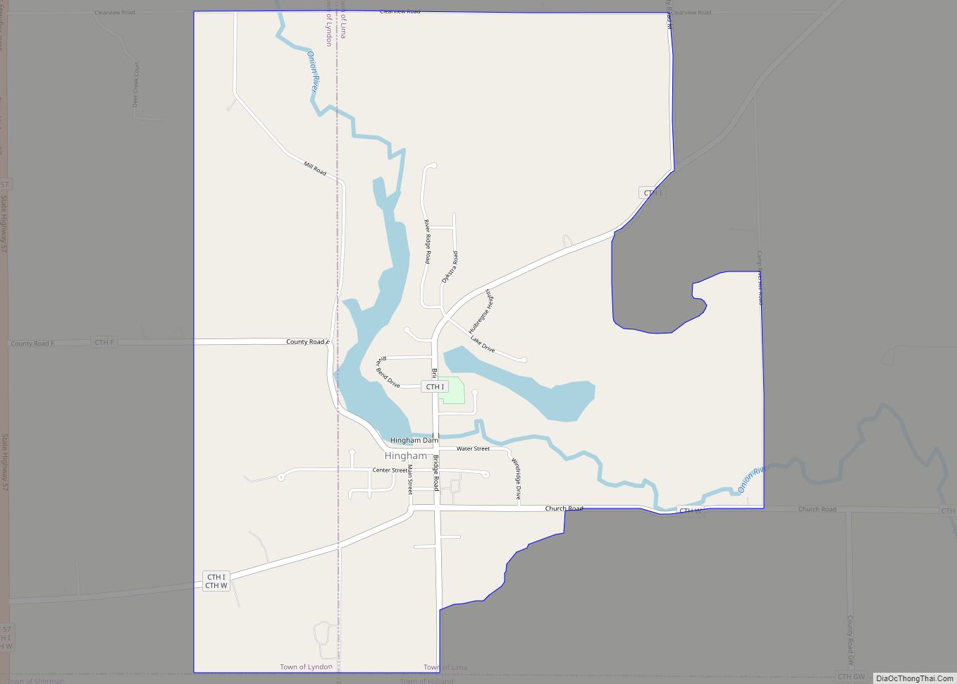 Map of Hingham CDP, Wisconsin