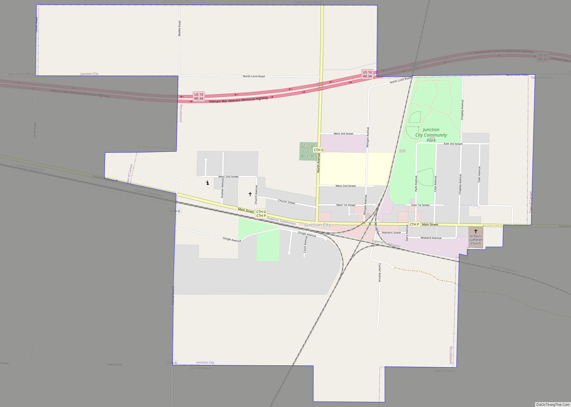 Map of Junction City village, Wisconsin