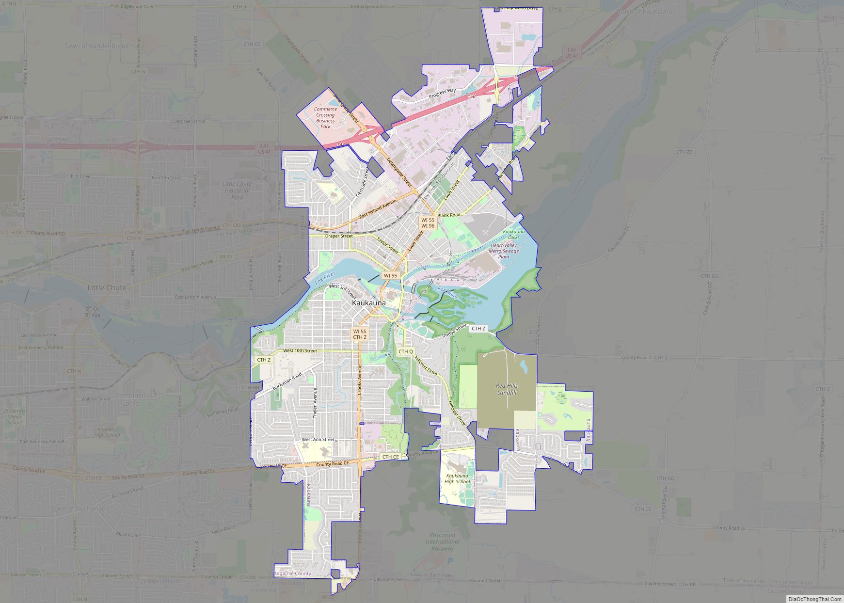 Map of Kaukauna city