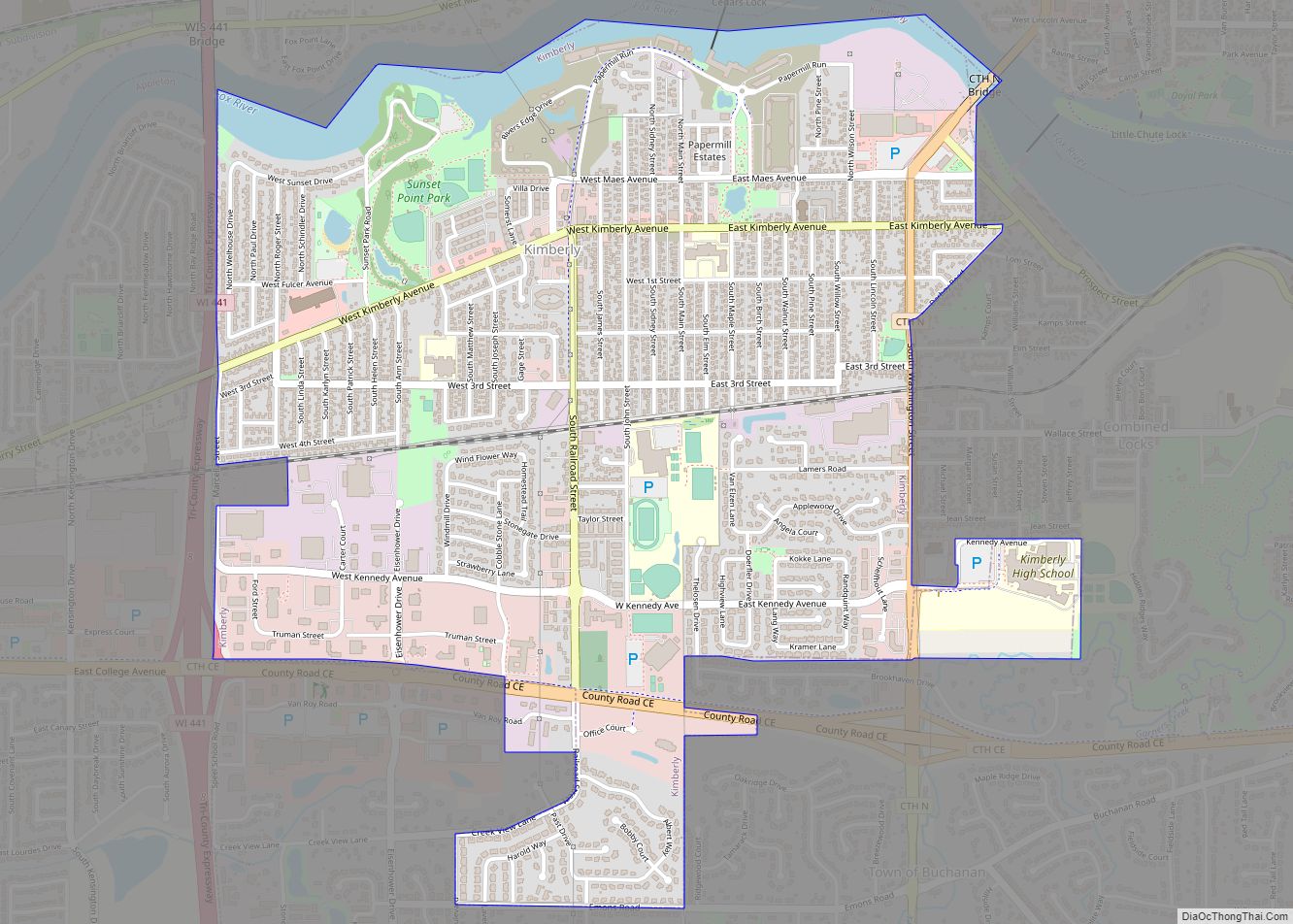 Map of Kimberly village, Wisconsin