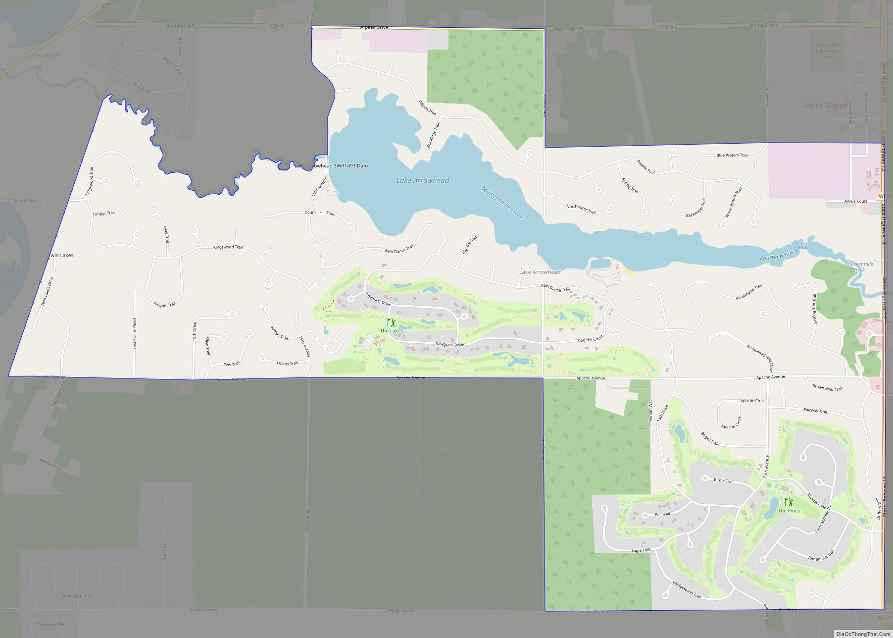 Map of Lake Arrowhead CDP, Wisconsin