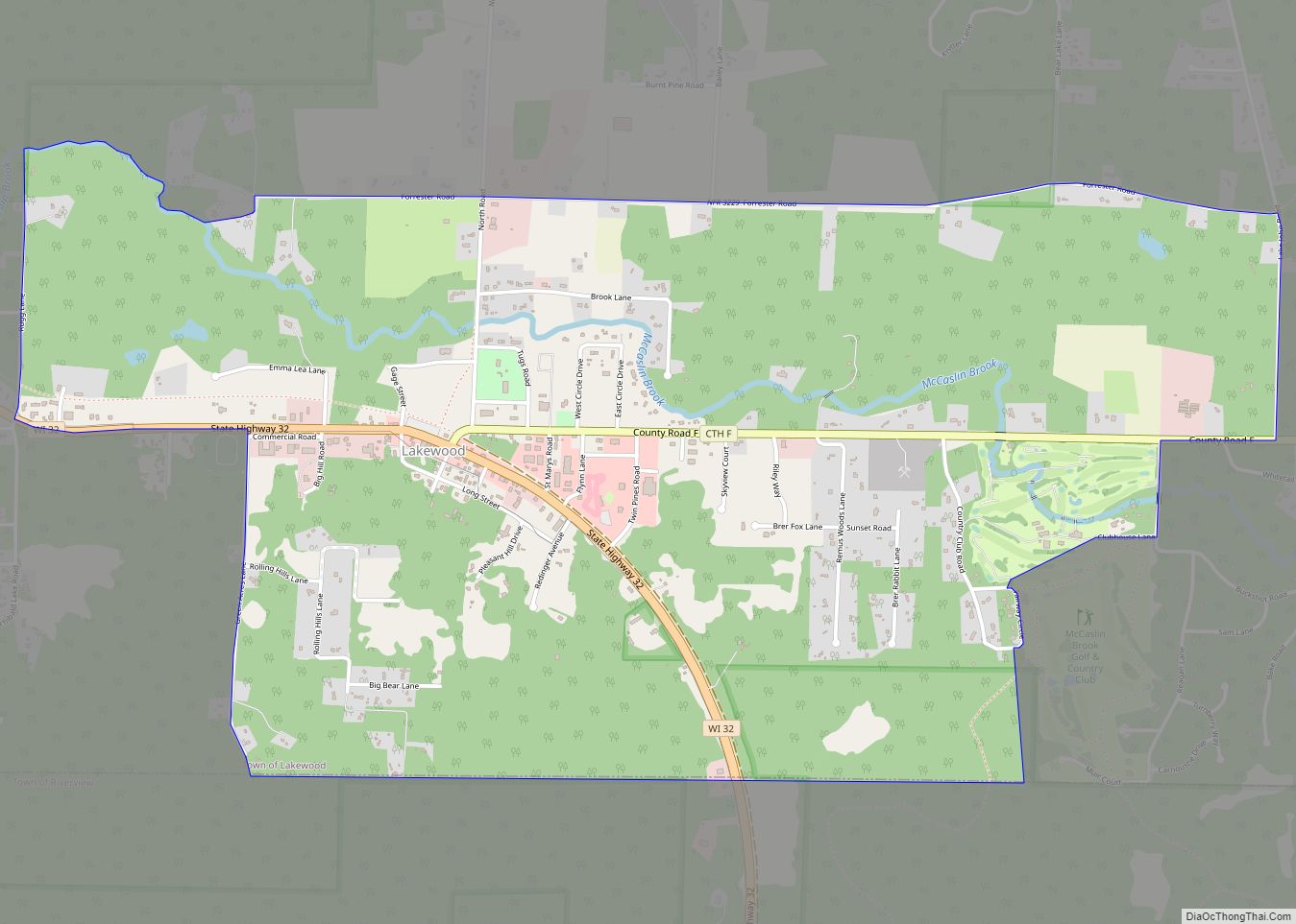 Map of Lakewood CDP, Wisconsin