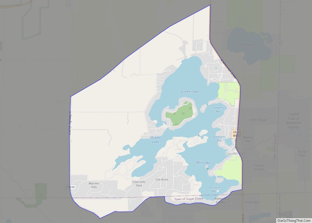 Map of Lauderdale Lakes CDP, Wisconsin