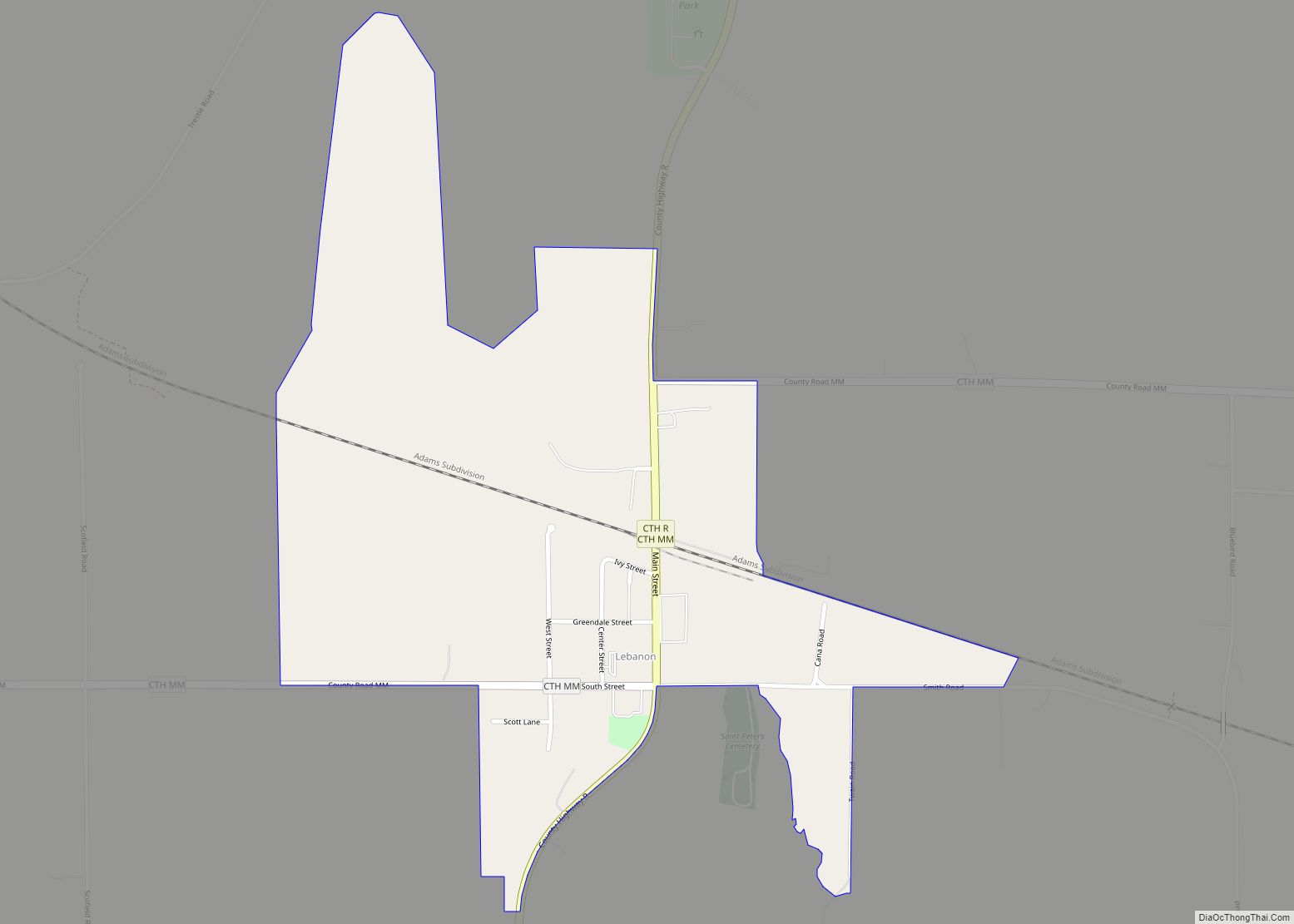 Map of Lebanon CDP, Wisconsin