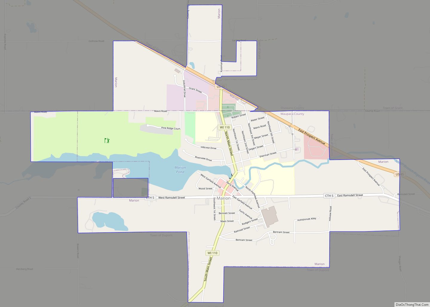 Map of Marion city, Wisconsin