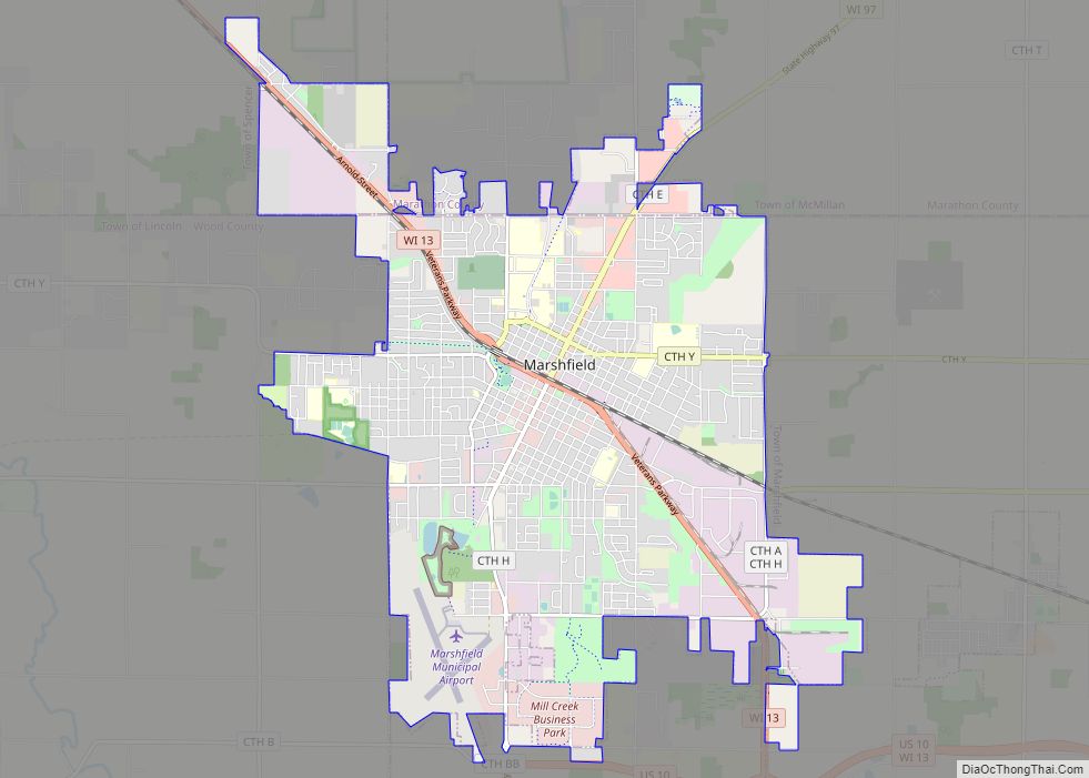 Map of Marshfield city, Wisconsin