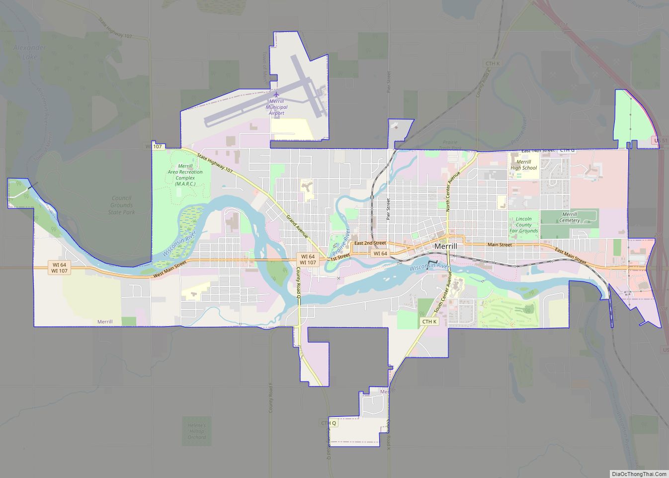 Map of Merrill city, Wisconsin