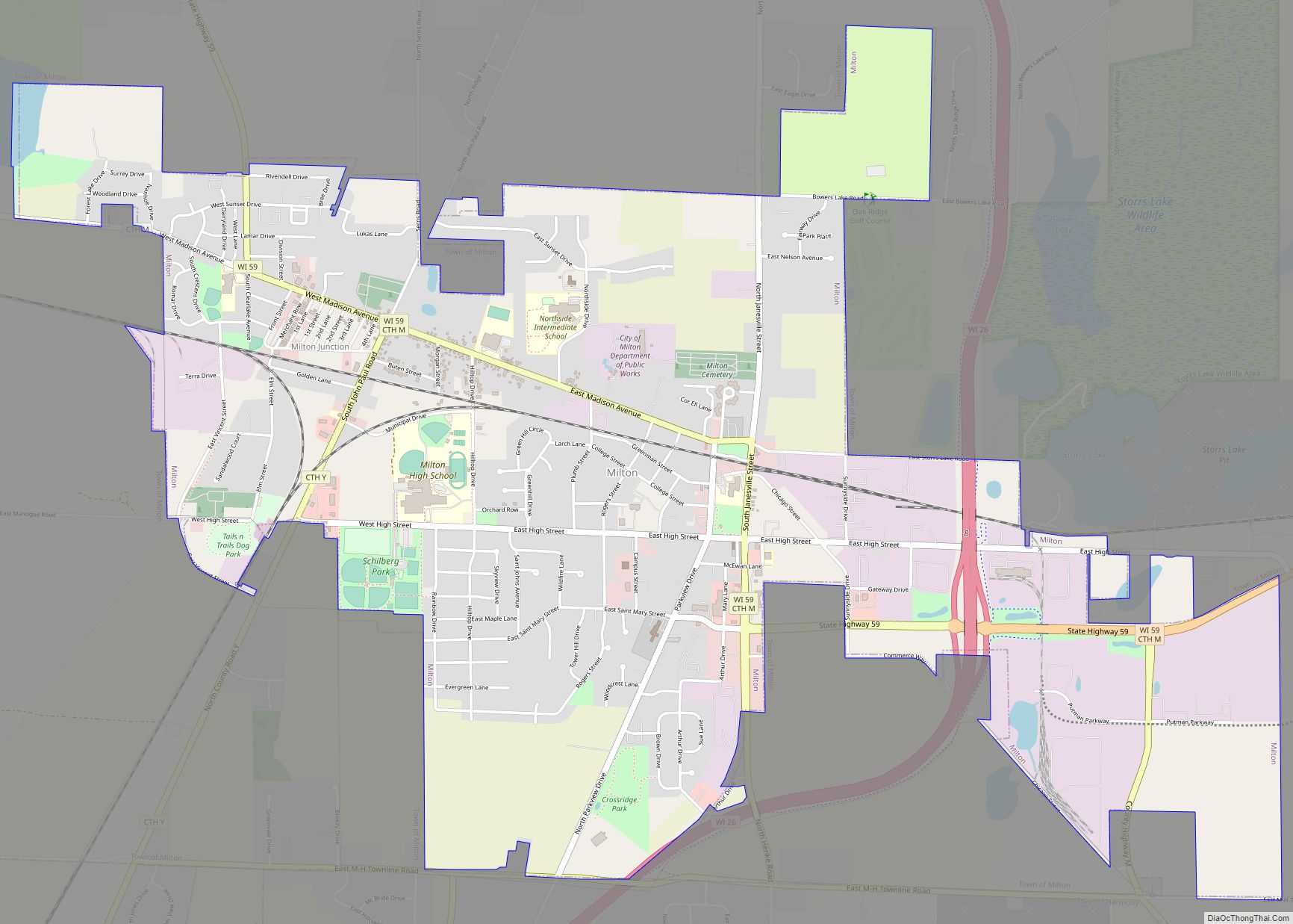 Map of Milton city, Wisconsin