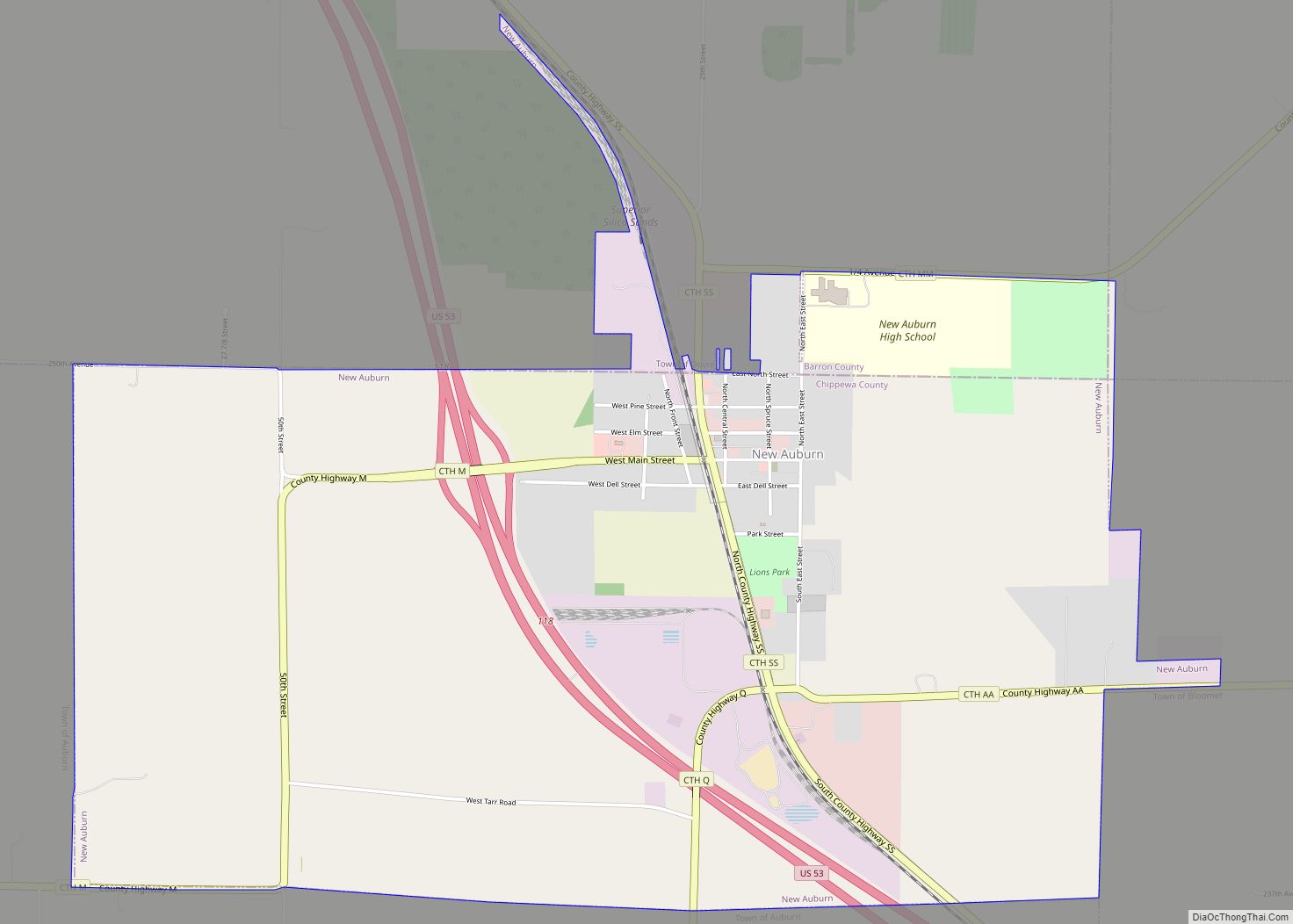 Map of New Auburn village, Wisconsin