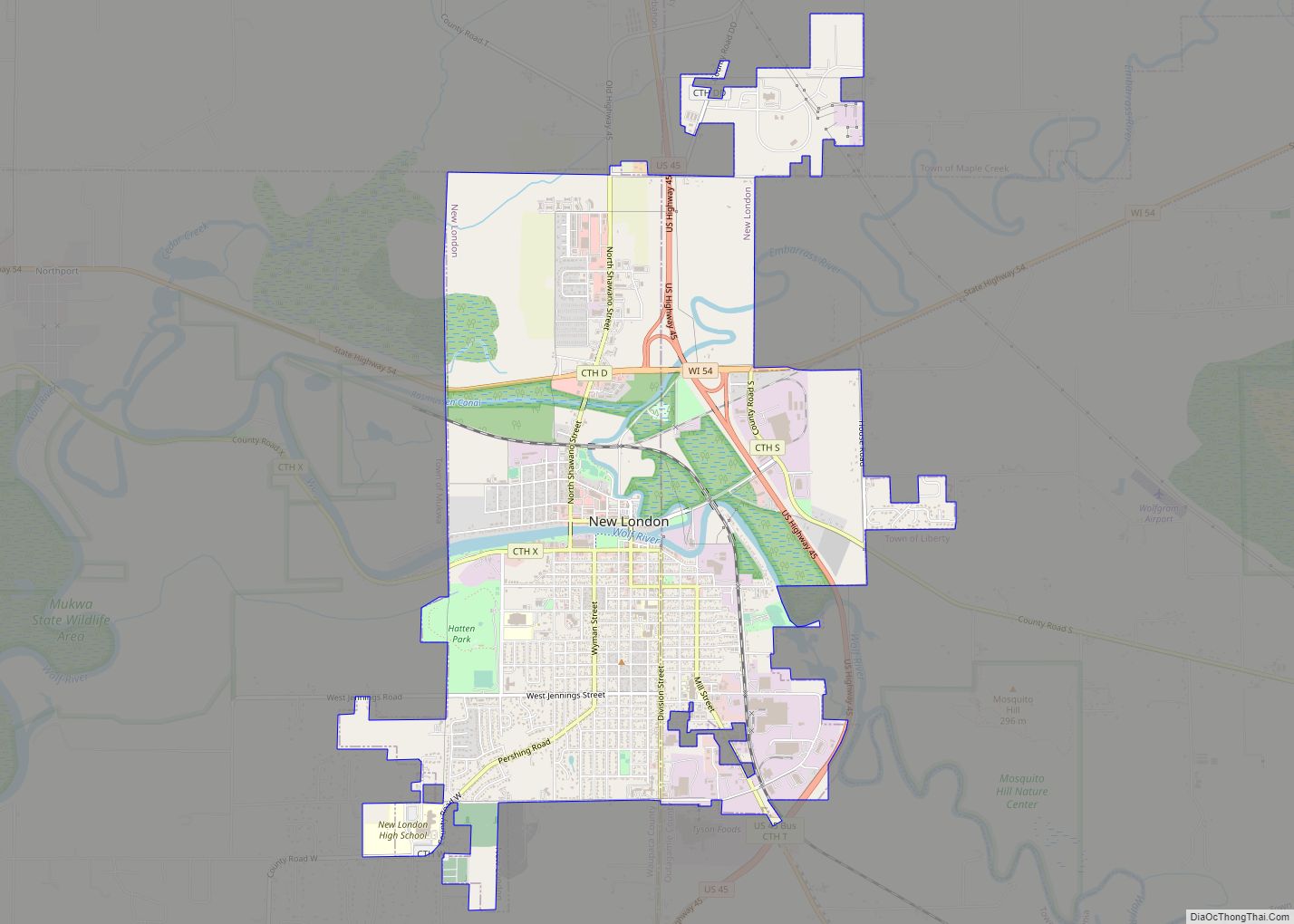 Map of New London city, Wisconsin