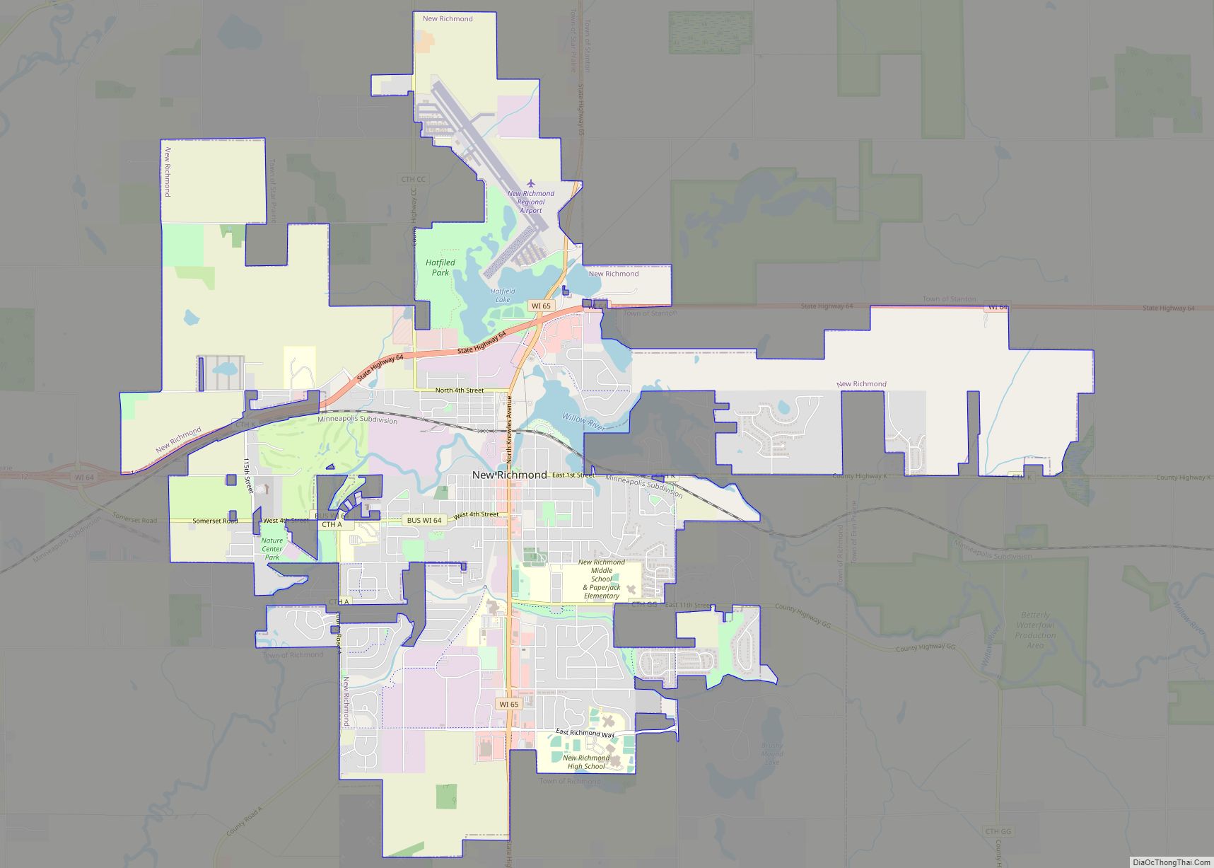 Map of New Richmond city, Wisconsin