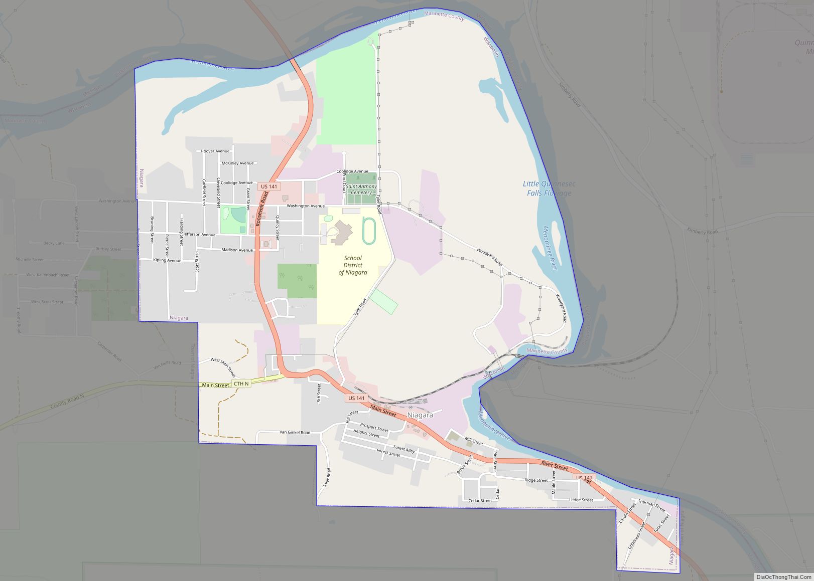 Map of Niagara city, Wisconsin