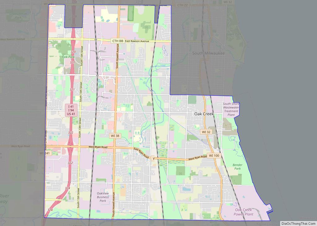 Map of Oak Creek city, Wisconsin