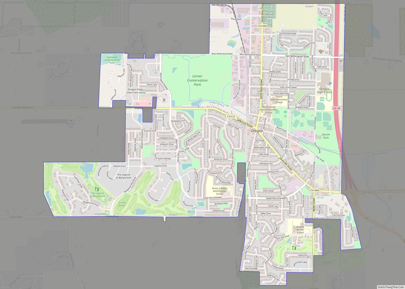 Map of Oregon village, Wisconsin