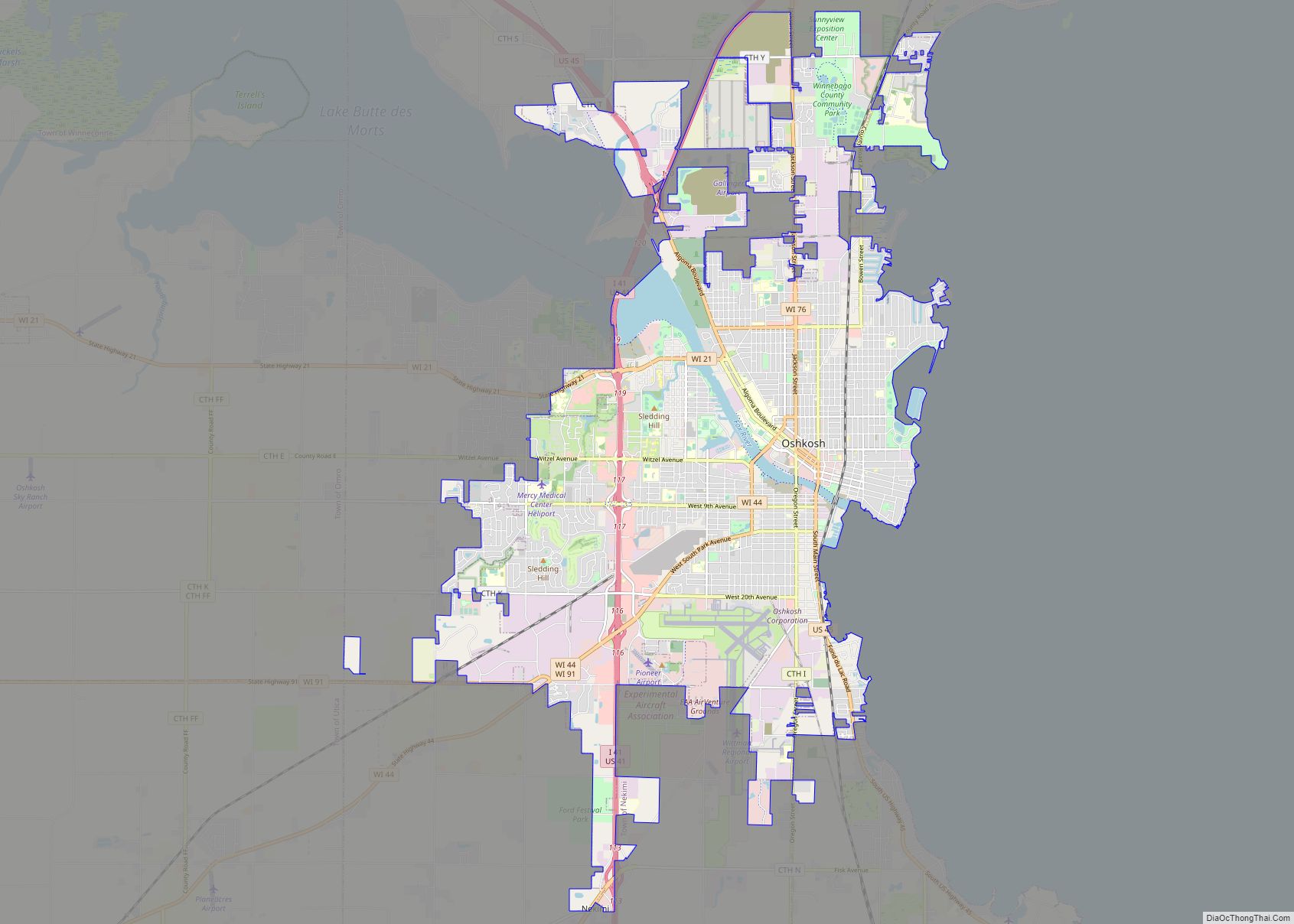 Map of Oshkosh city, Wisconsin