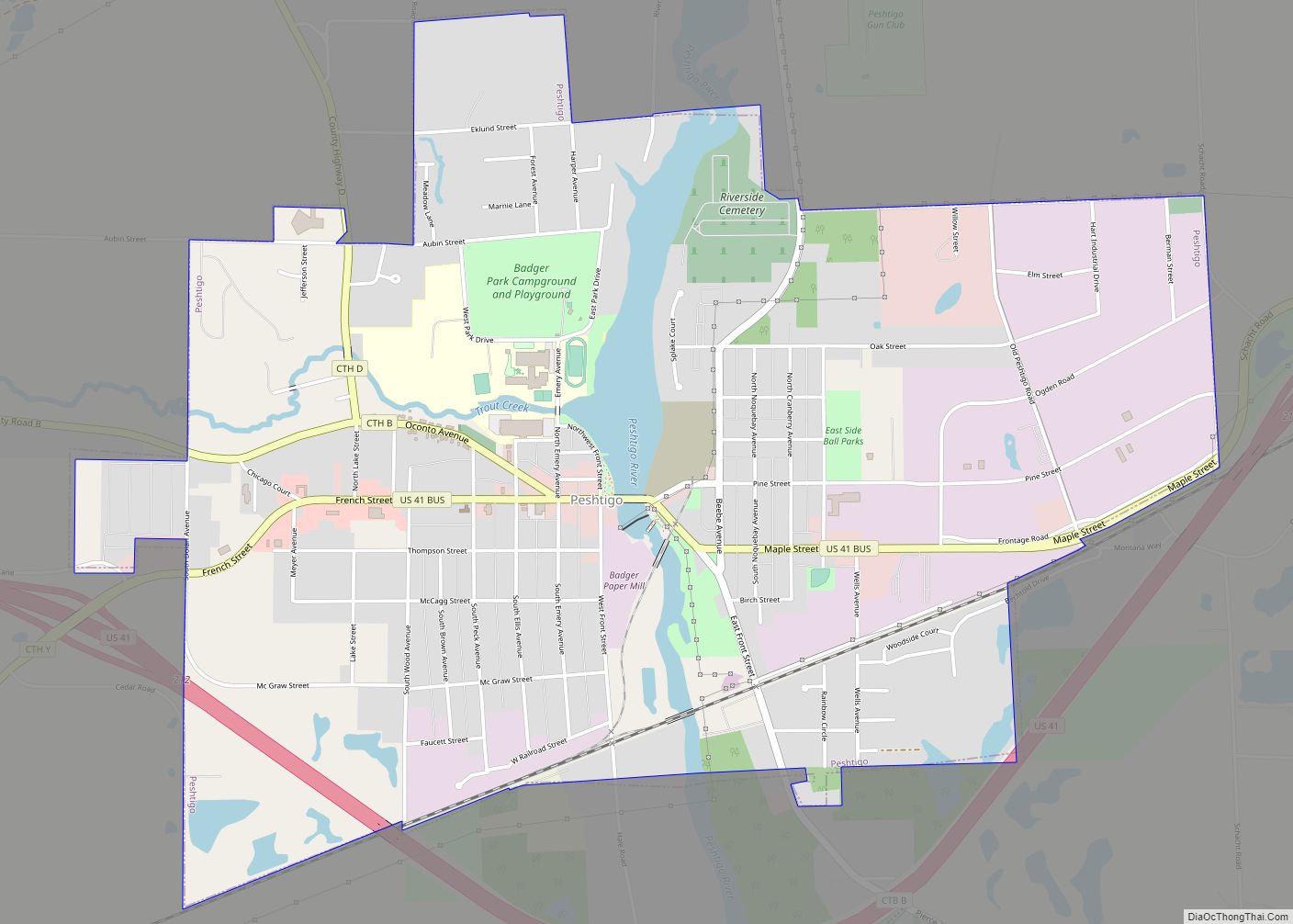 Map of Peshtigo city