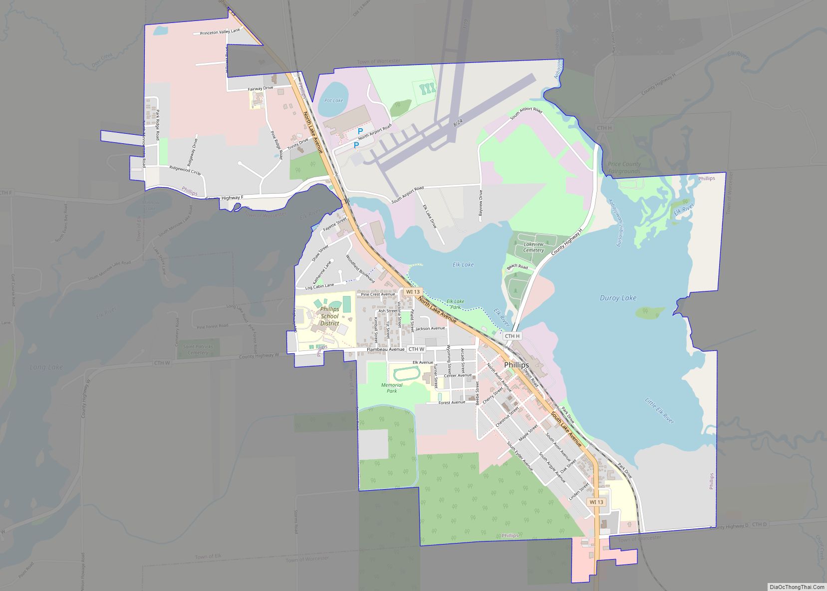 Map of Phillips city, Wisconsin