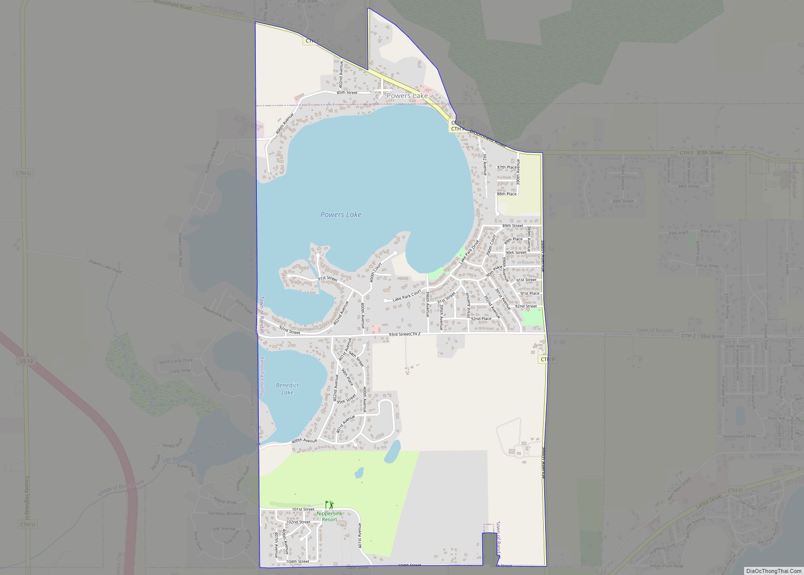 Map of Powers Lake CDP, Wisconsin