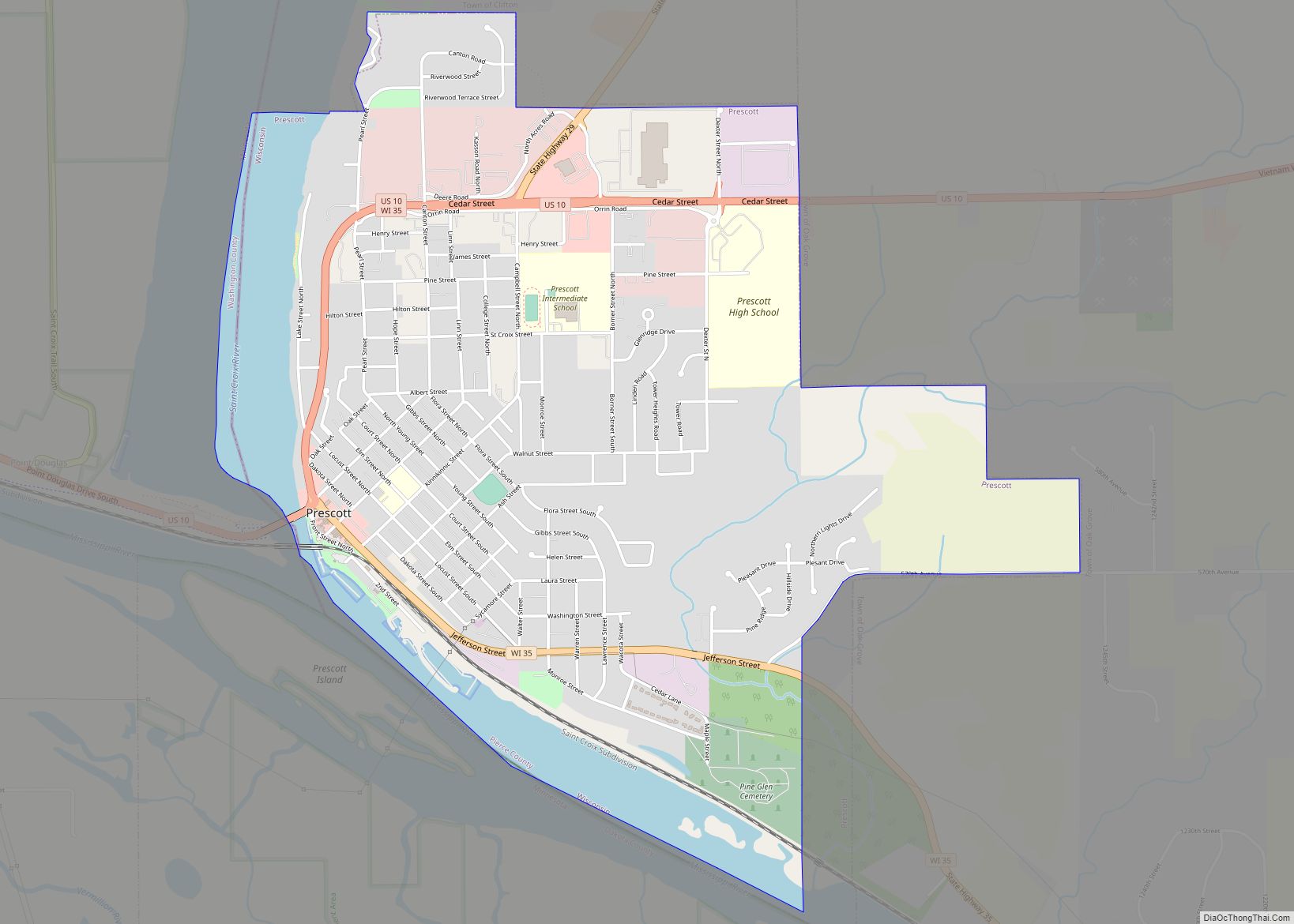 Map of Prescott city, Wisconsin