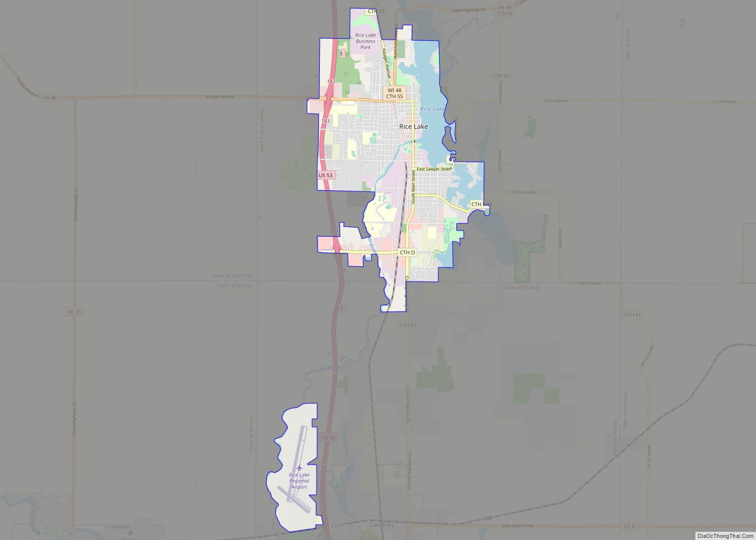 Map of Rice Lake city, Wisconsin