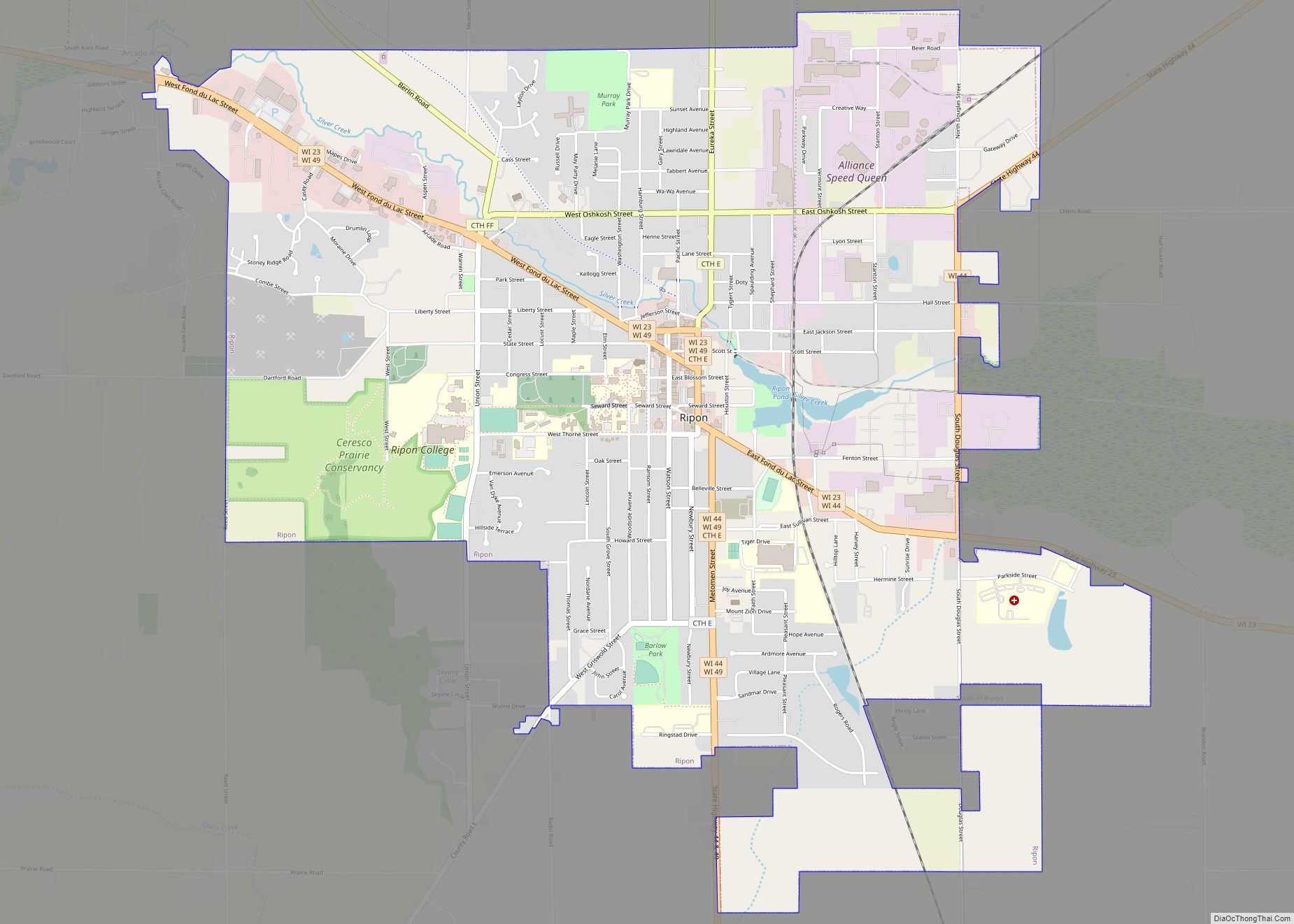 Map of Ripon city, Wisconsin