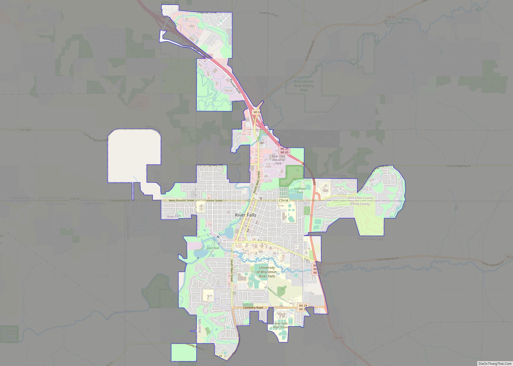 Map of River Falls city, Wisconsin