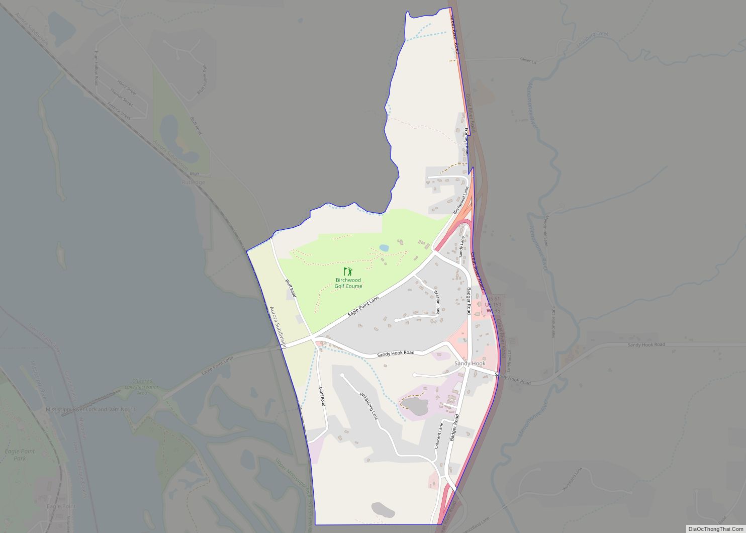 Map of Sandy Hook CDP, Wisconsin