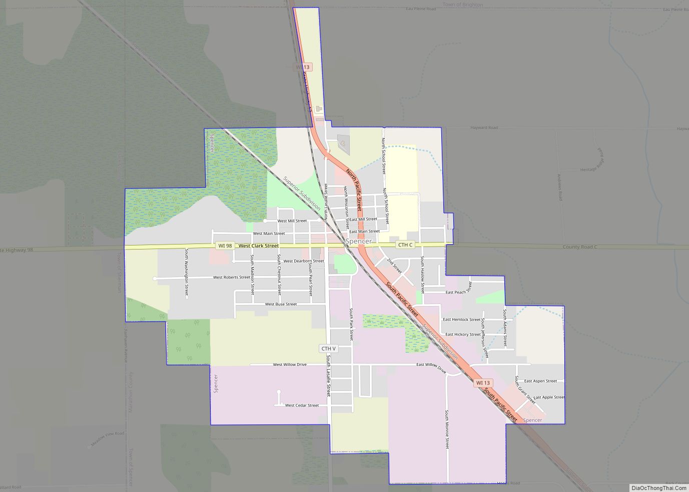 Map of Spencer village, Wisconsin