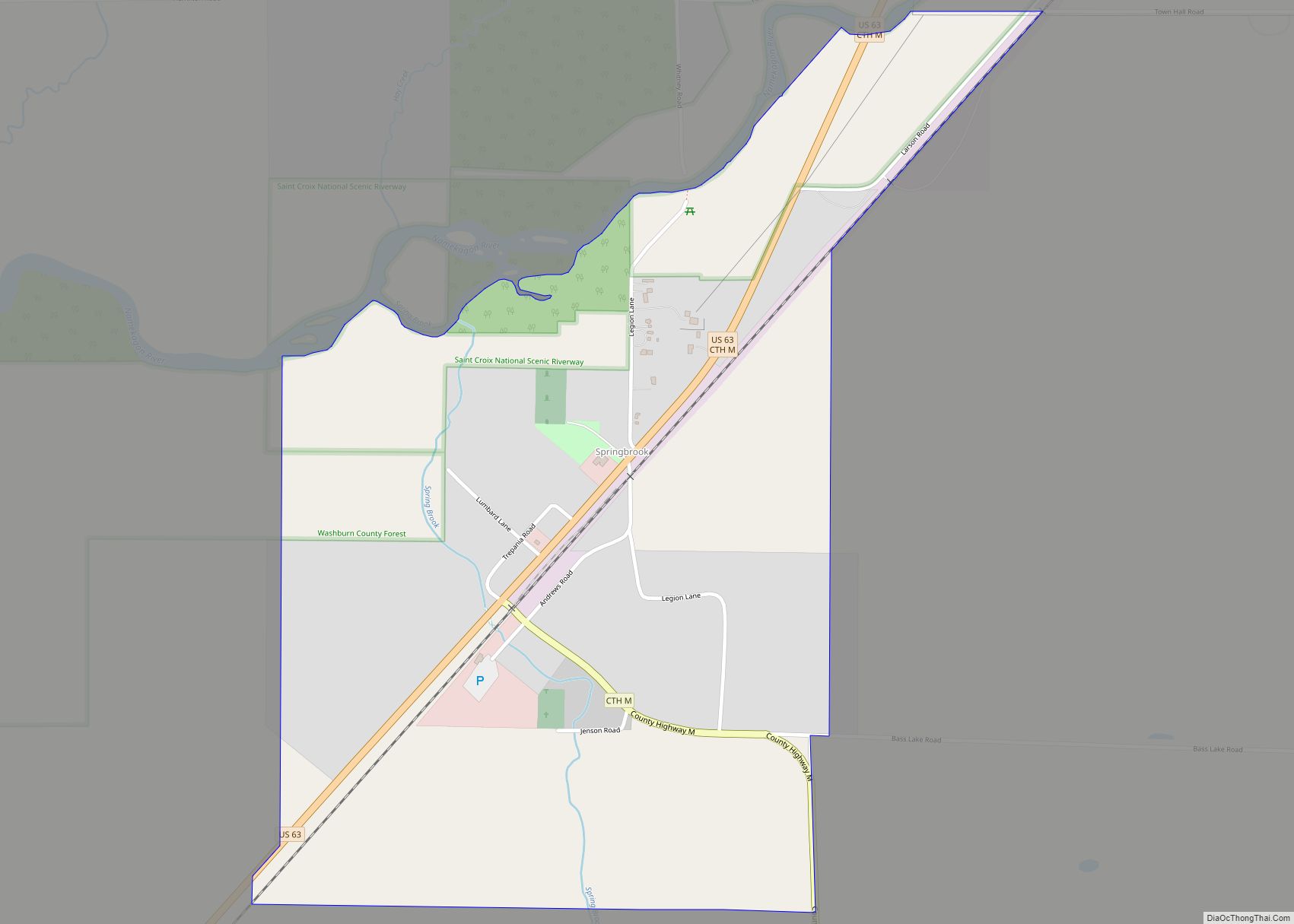 Map of Springbrook CDP, Wisconsin