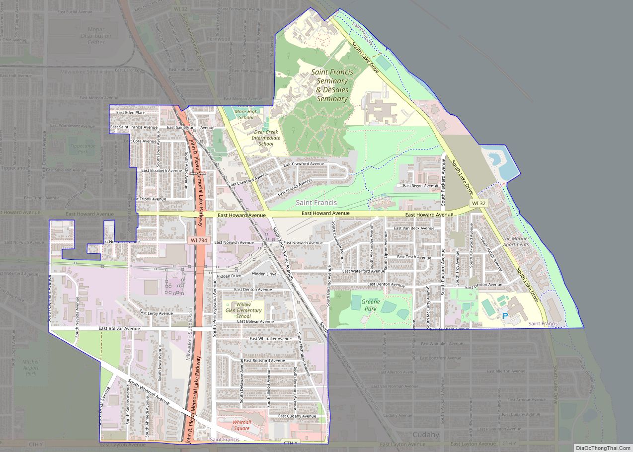 Map of St. Francis city, Wisconsin