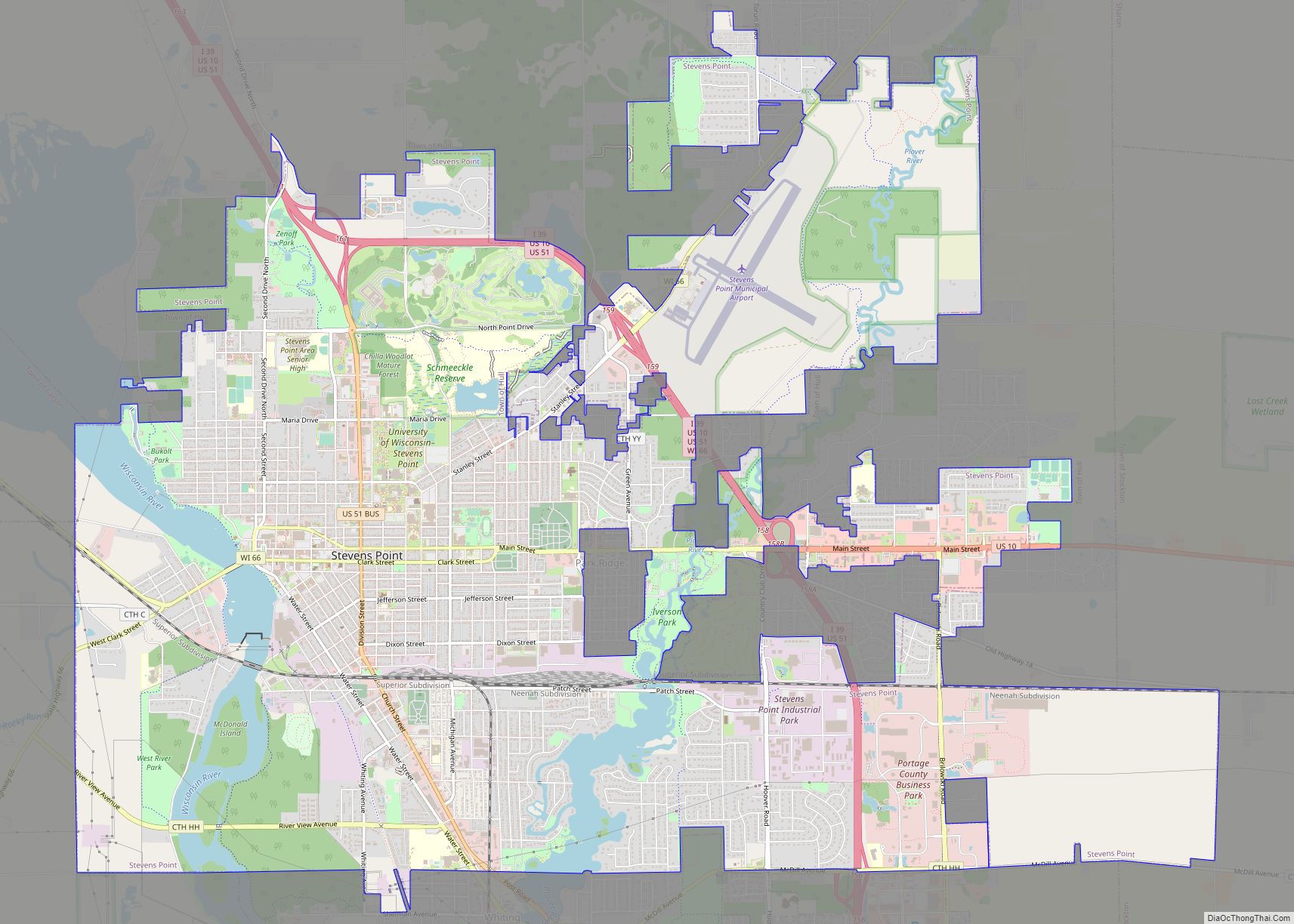 Map of Stevens Point city