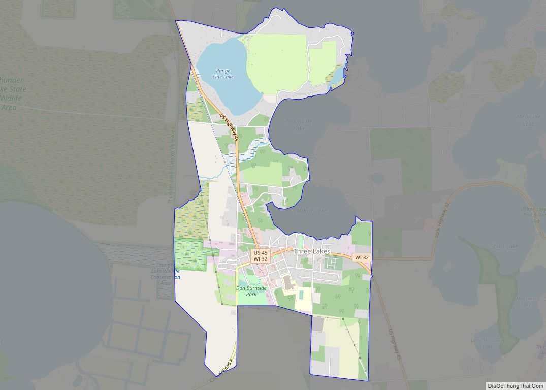 Map of Three Lakes CDP, Wisconsin