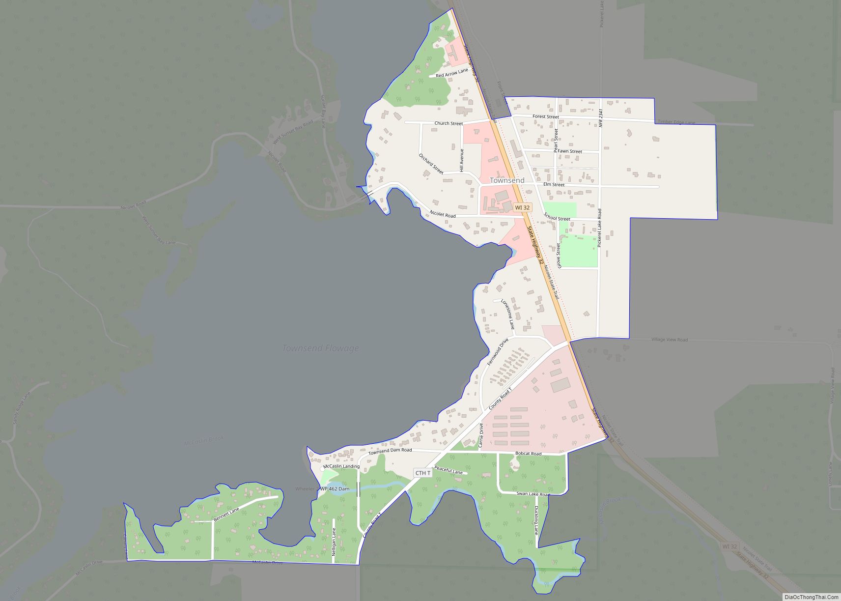 Map of Townsend CDP, Wisconsin