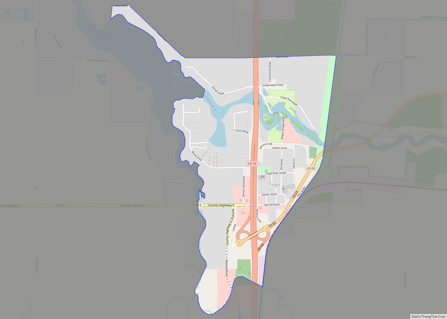 Map of Trego CDP, Wisconsin