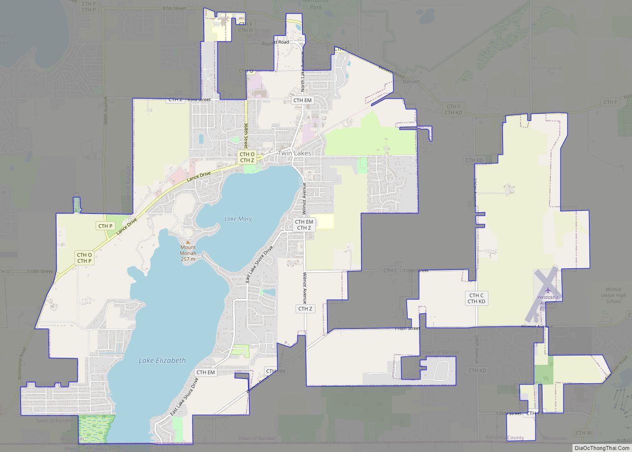 Map of Twin Lakes village, Wisconsin