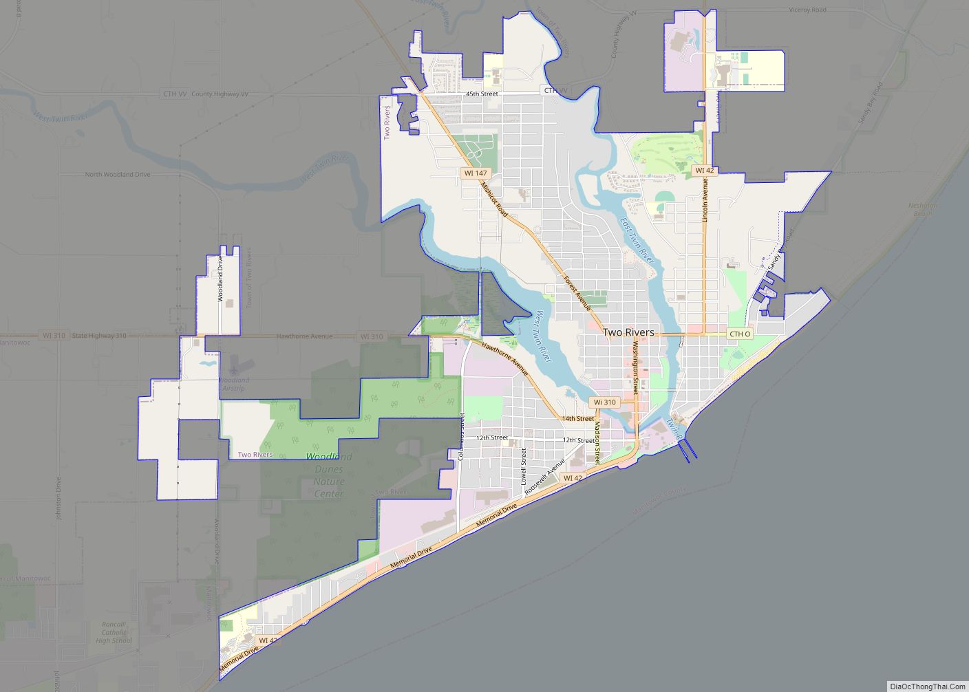 Map of Two Rivers city, Wisconsin