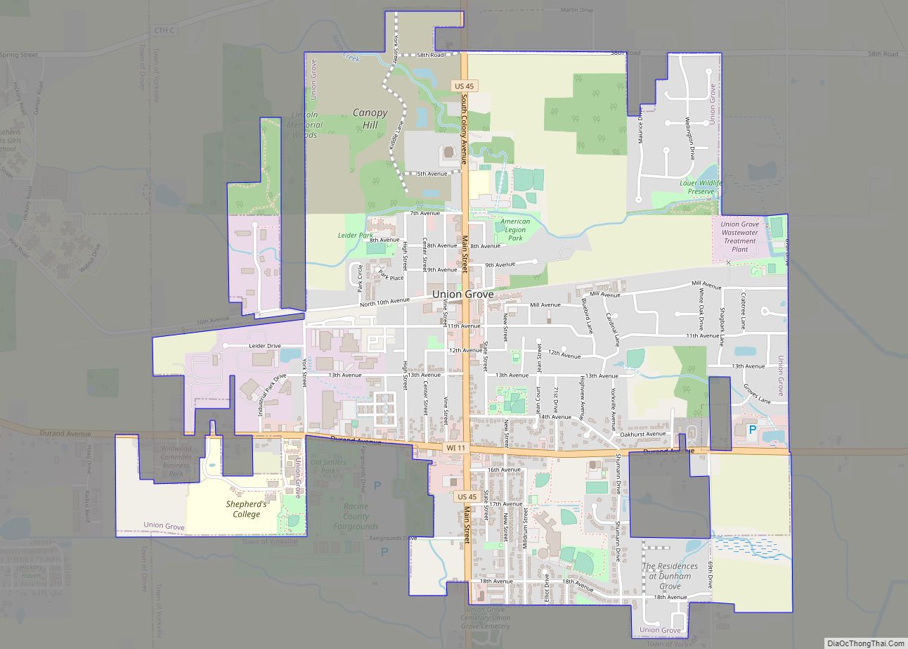 Map of Union Grove village, Wisconsin