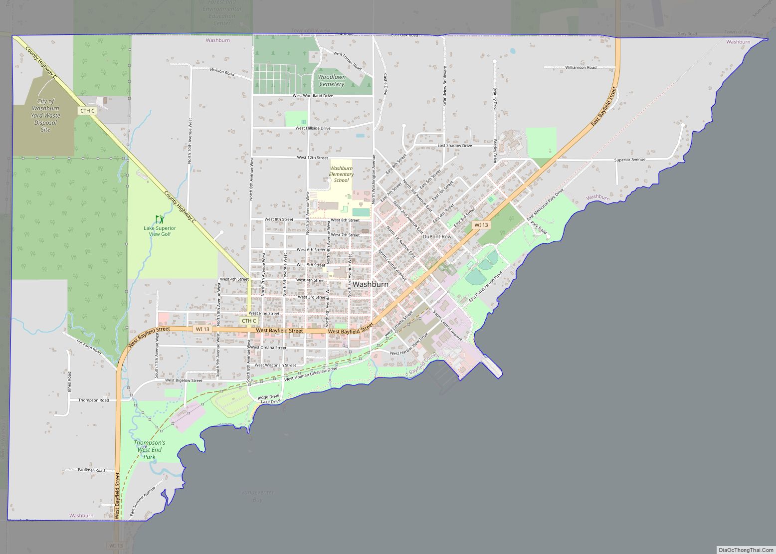 Map of Washburn city, Wisconsin