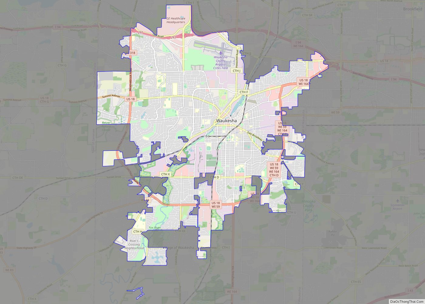 Map of Waukesha city