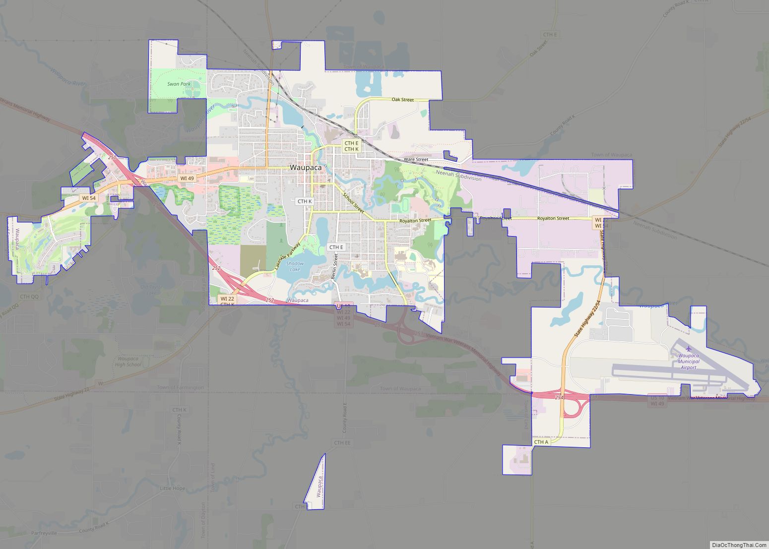 Map of Waupaca city