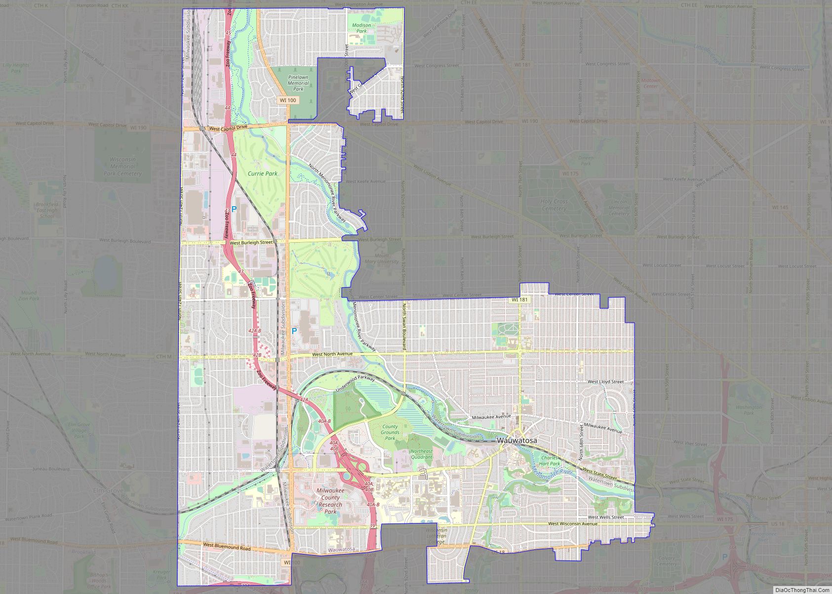 Map of Wauwatosa city