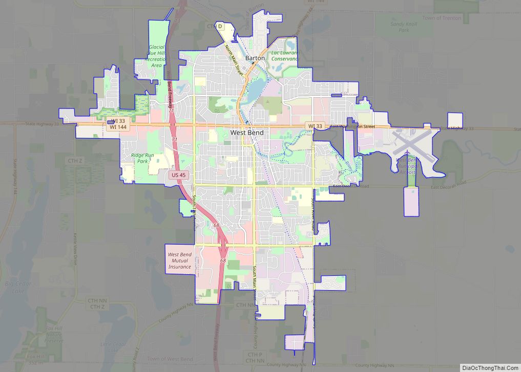 West Bend ở đâu? Bản đồ thành phố West Bend, Wisconsin