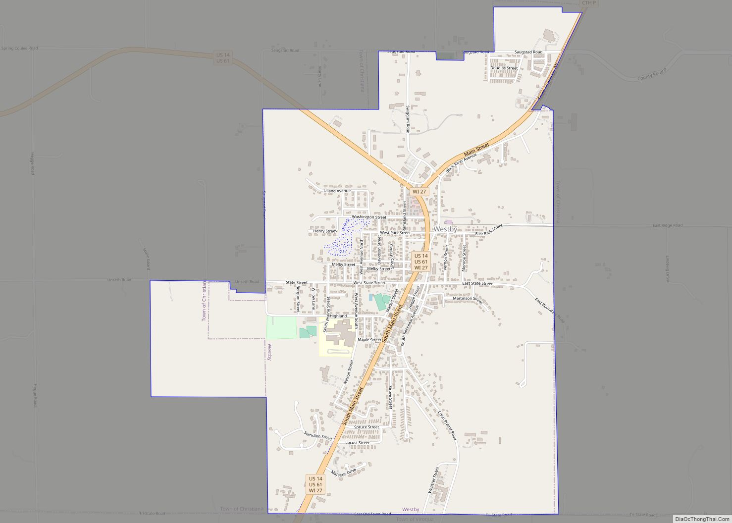 Map of Westby city, Wisconsin